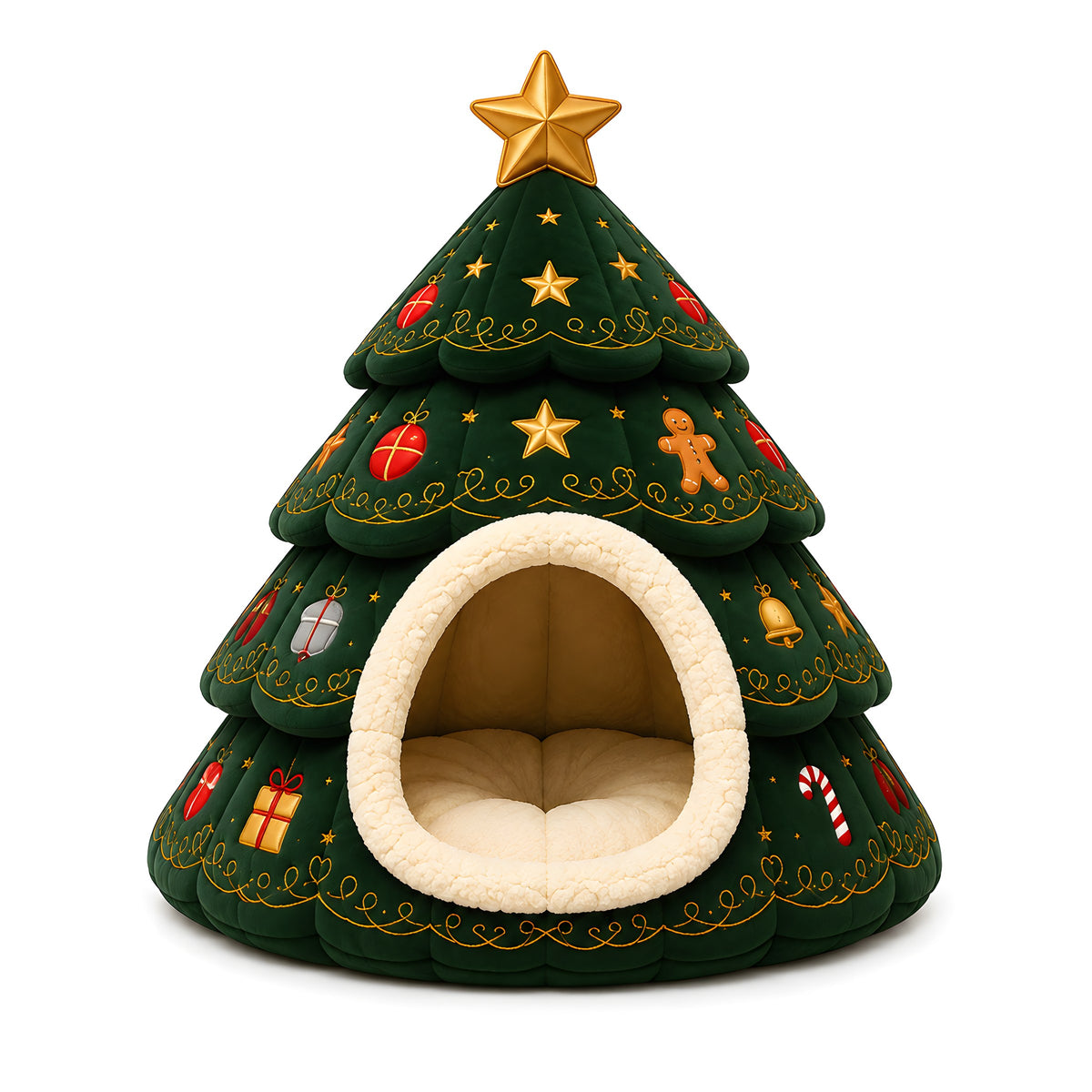 Lit de Noël pour animaux, Sapin de Noël velours