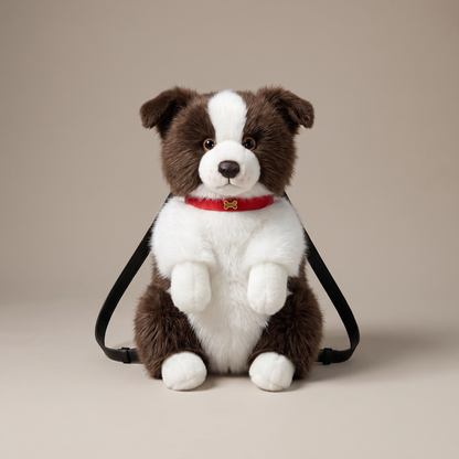 Sac à dos peluche colley brun foncé et blanc