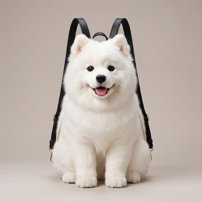 Sac à dos peluche samoyède blanc souriant