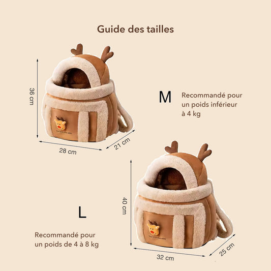 Guide des tailles du sac de Noël : M pour moins de 4 kg, L de 4 à 8 kg
