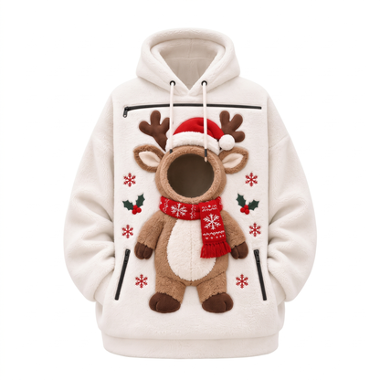 Sweat à poche pour chien Blanc de Noël, motif renne avec son écharpe